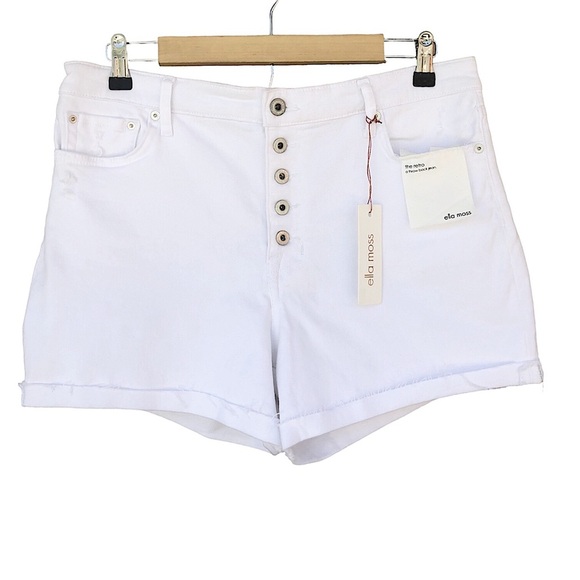 Ella moss The Retro Cuffed Midi Button Fly Jean Denim White Short 32 JUNIOR - Picture 1 of 16